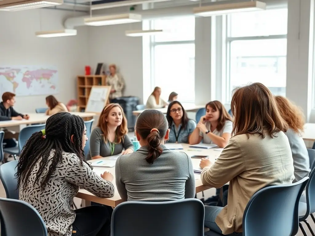 A photo of a civic education workshop in progress, with students actively participating in discussions and activities.